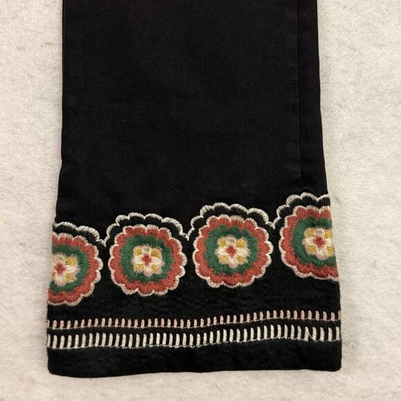 Driftwood Wyatt Jeans Womens L Black Pull On Boho Embroidered Hem Flare Leg NWT - Picture 10 of 14
